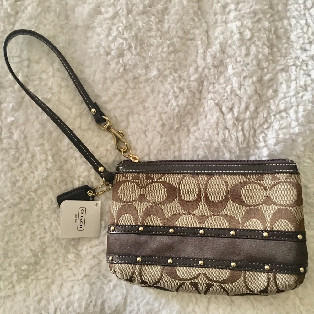 COACH STUDDED SATEEN STRIPE MEDIUM WRISTLET